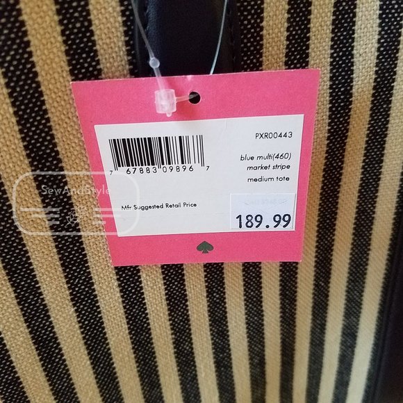 BLUE MULTI MARKET STRIPE TOTE KATE SPADE MEDIUM TOTE BRAND NEW - Picture 2 of 12